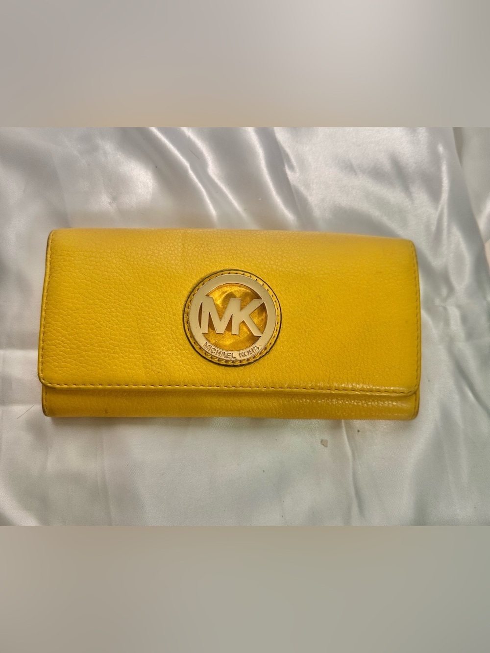 Michael Kors Bright Yellow Leather Clutch with Gold MK Emblem